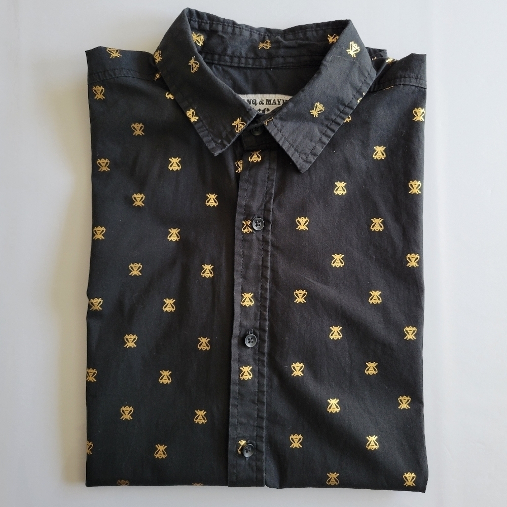Tranq & Mayhem Shirt with Gold Insect Accents.
